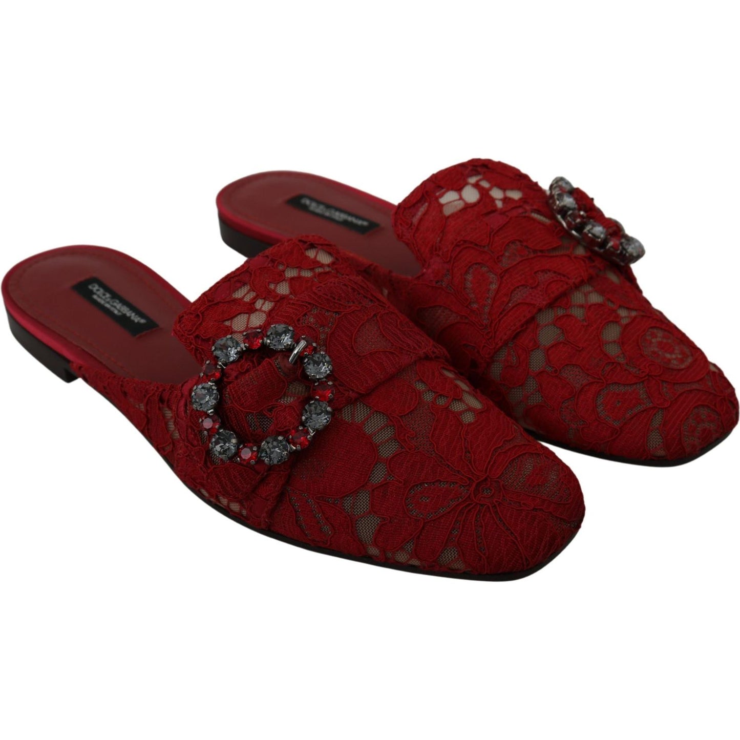 Dolce & Gabbana Radiant Red Slide Flats with Crystal Embellishments Dolce & Gabbana