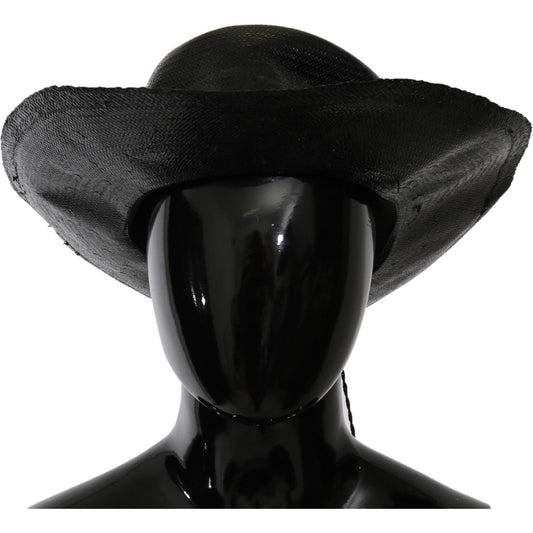 Costume National Black Wide Brim Cowboy Solid Hat 1728,58 cm|M,67345645728,Accessories,Black,Costume National,Hats - Accessories,Hats - Women - Accessories,Material: Straw,New with tags,Sunhats - Hats - Accessories,Women,Women - Accessories