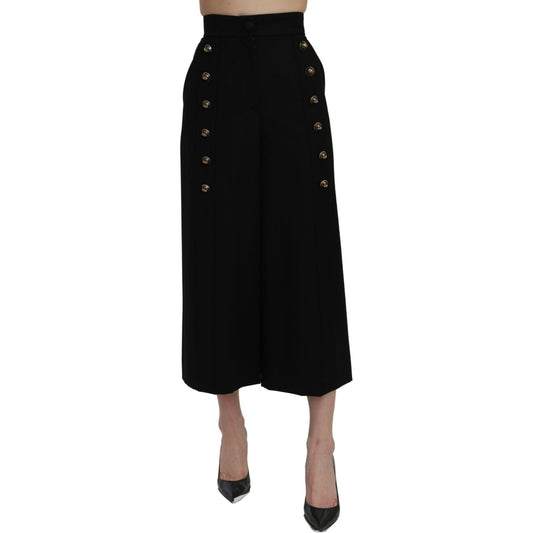 Dolce & Gabbana Black High Waist Wide Leg Cropped Pants 1728,67345645728,Black,Clothing,Cropped Pants - Pants - Clothing,Dolce & Gabbana,IT36 | XS,Jeans & Pants - Women - Clothing,Material: 100% Virgin Wool,New with tags,Pants - Clothing,Women,Women - Clo
