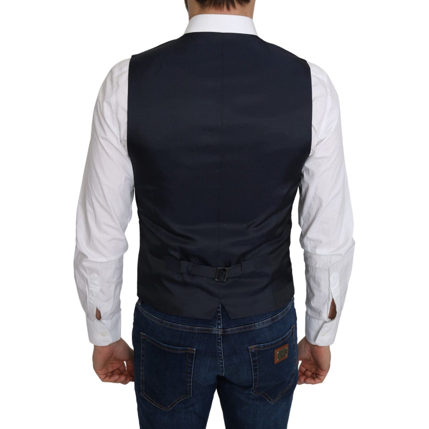 Dolce & Gabbana Elegant Blue Silk-Blend Formal Vest Dolce & Gabbana