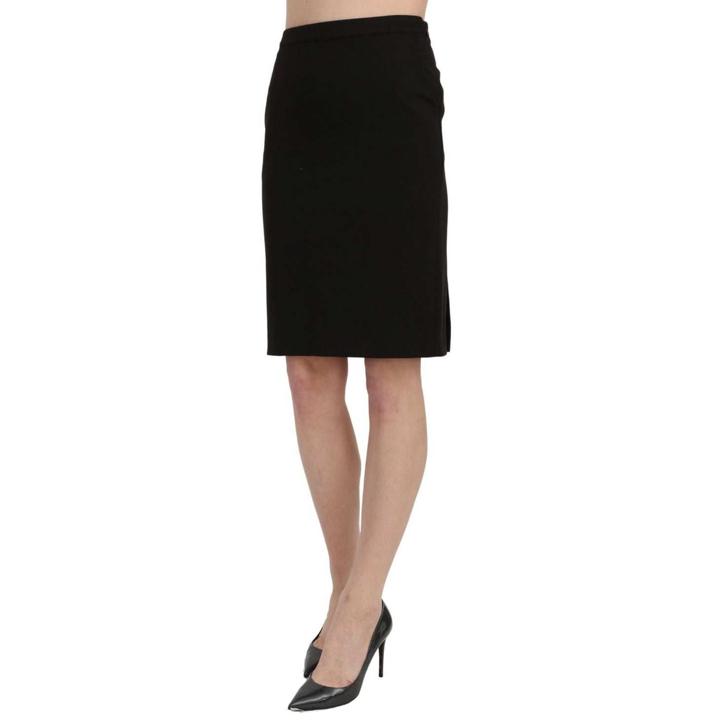 GF Ferre Chic High Waist Black Linen Skirt GF Ferre