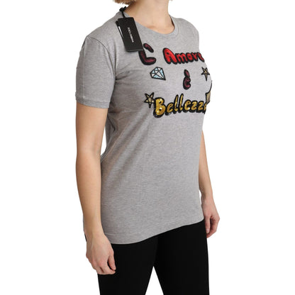 Dolce & Gabbana Gray Cotton Amore e Bellezza Top T-shirt 1728,67345645728,Clothing,Dolce & Gabbana,Gray,IT36 | XS,IT38|XS,IT40|S,Material: 100% Cotton,New with tags,Sweaters - Women - Clothing,T-Shirts - Clothing,T-Shirts - T-Shirts - Clothing,Women,Women