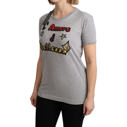 Dolce & Gabbana Gray Cotton Amore e Bellezza Top T-shirt 1728,67345645728,Clothing,Dolce & Gabbana,Gray,IT36 | XS,IT38|XS,IT40|S,Material: 100% Cotton,New with tags,Sweaters - Women - Clothing,T-Shirts - Clothing,T-Shirts - T-Shirts - Clothing,Women,Women
