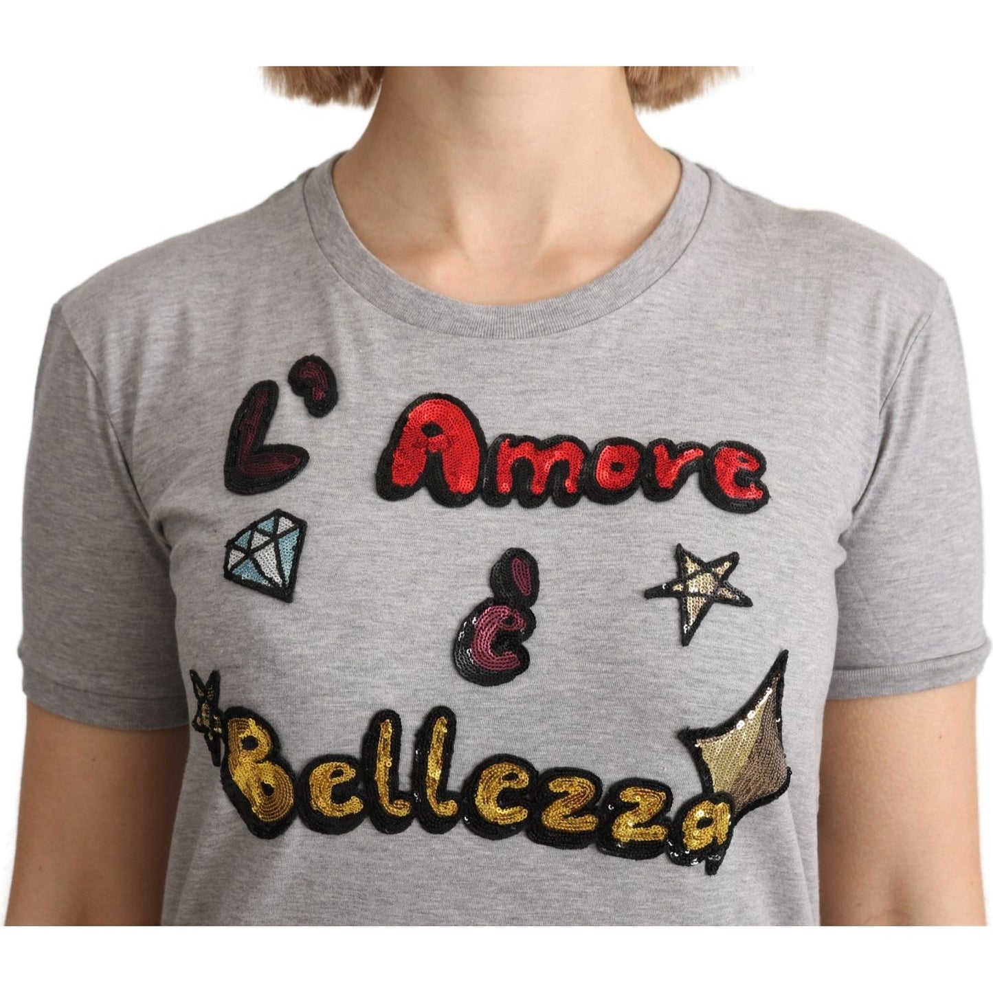 Dolce & Gabbana Gray Cotton Amore e Bellezza Top T-shirt 1728,67345645728,Clothing,Dolce & Gabbana,Gray,IT36 | XS,IT38|XS,IT40|S,Material: 100% Cotton,New with tags,Sweaters - Women - Clothing,T-Shirts - Clothing,T-Shirts - T-Shirts - Clothing,Women,Women
