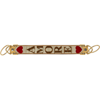 Dolce & Gabbana Gold White Textile Leather AMORE Shoulder Strap 1728,67345645728,90% Textile blend,Accessories,Bags,Dolce & Gabbana,Gold,Material: 10% Leather,New with tags,Other - Women - Accessories,Shoulder Straps - Bags,Women,Women - Accessories