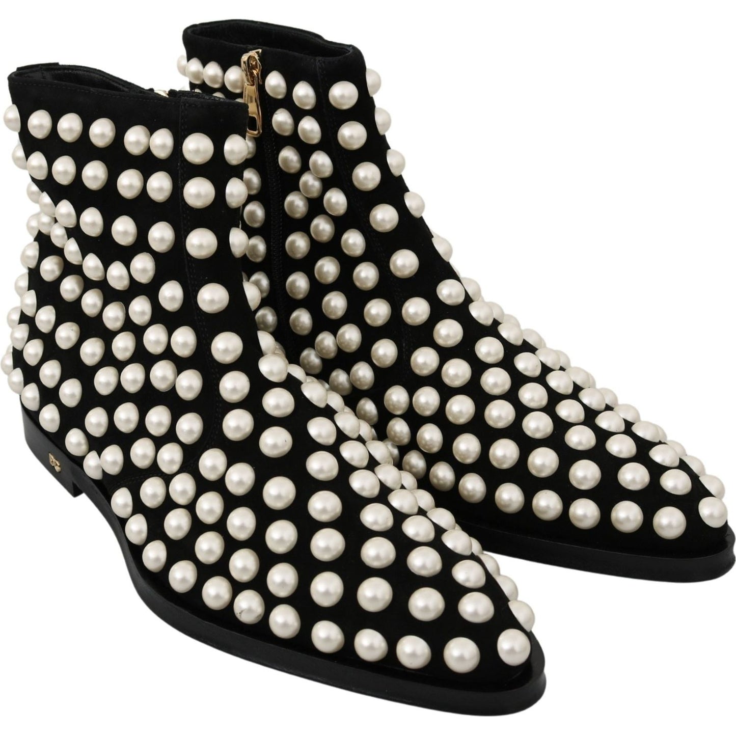 Dolce & Gabbana Chic Black Suede Ankle Boots with Pearls Dolce & Gabbana