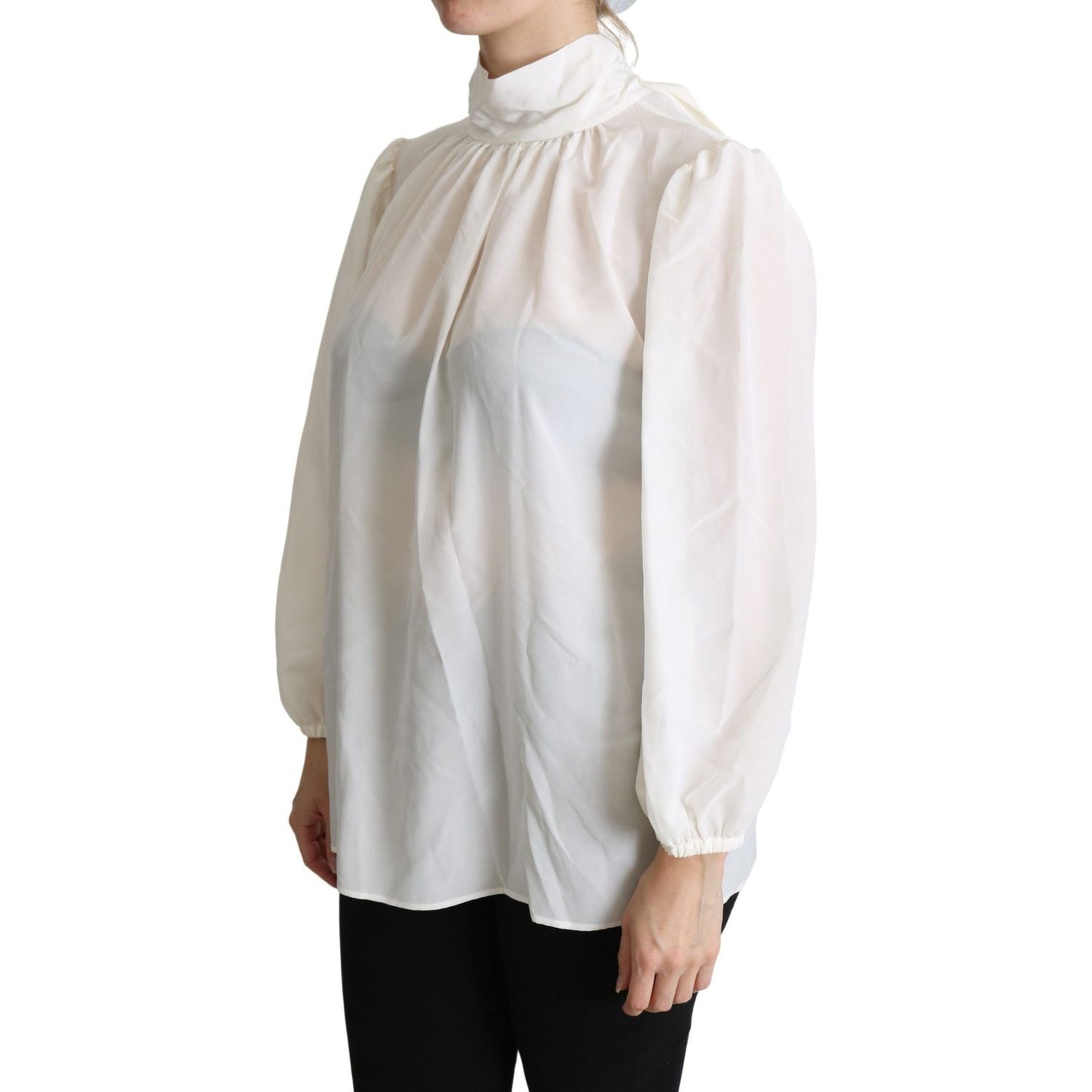 Dolce & Gabbana Elegant White Silk Pussy Bow Blouse Dolce & Gabbana