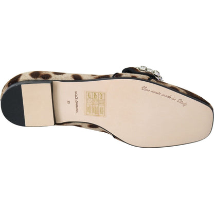 Dolce & Gabbana Brown Leopard Print Crystals Loafers Flats Shoes