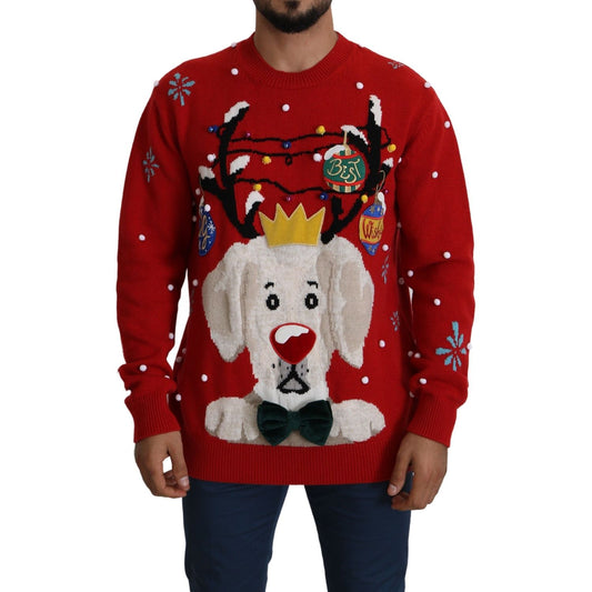 Dolce & Gabbana Red Christmas Dog Pullover Cashmere Sweater Dolce & Gabbana