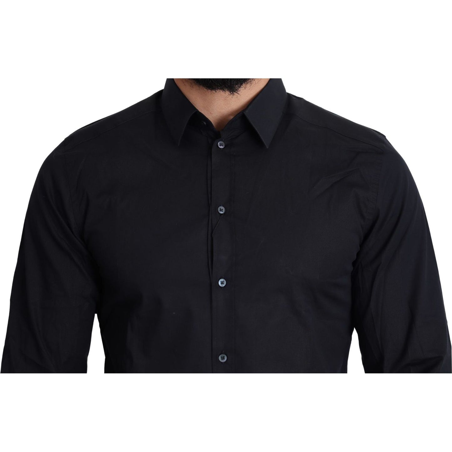 Dolce & Gabbana Sleek Black Slim Fit Cotton Stretch Dress Shirt Dolce & Gabbana