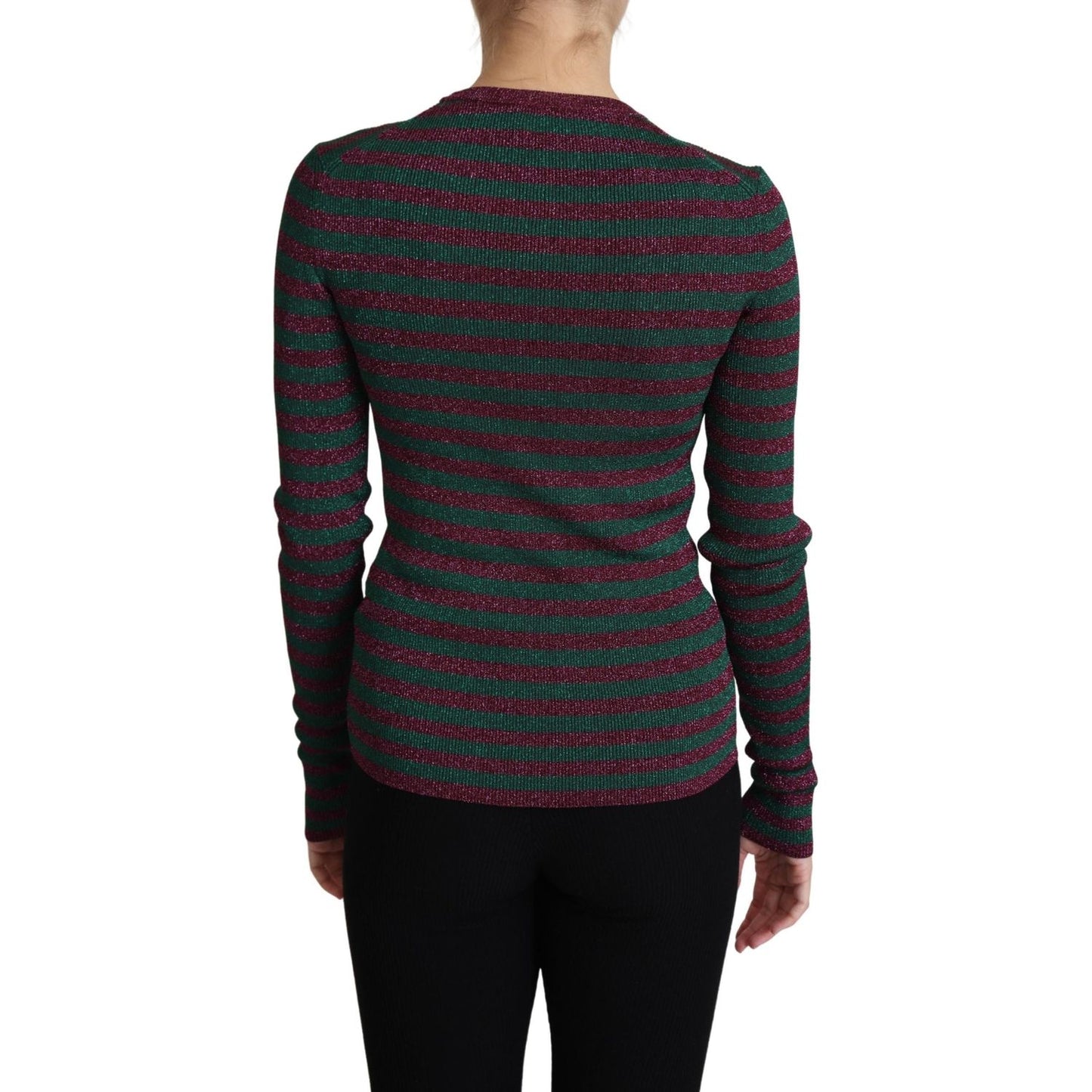 Dolce & Gabbana Multicolor Stripes Crew Neck Pullover Sweater 1728,67345645728,Clothing,Dolce & Gabbana,Gray,IT40|S,IT42|M,Material: 77% Viscose 23% Polyester,New with tags,Sweaters - Clothing,Sweaters - Women - Clothing,Sweatshirts - Sweaters - Clothing,