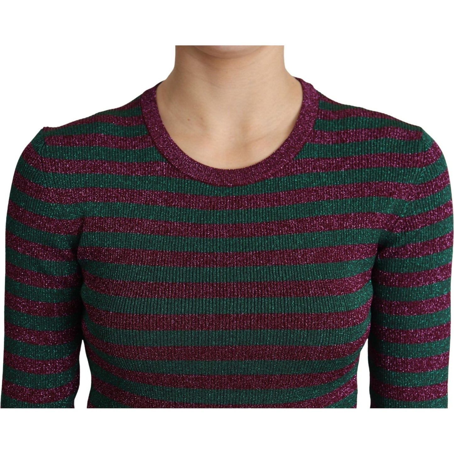 Dolce & Gabbana Multicolor Stripes Crew Neck Pullover Sweater 1728,67345645728,Clothing,Dolce & Gabbana,Gray,IT40|S,IT42|M,Material: 77% Viscose 23% Polyester,New with tags,Sweaters - Clothing,Sweaters - Women - Clothing,Sweatshirts - Sweaters - Clothing,