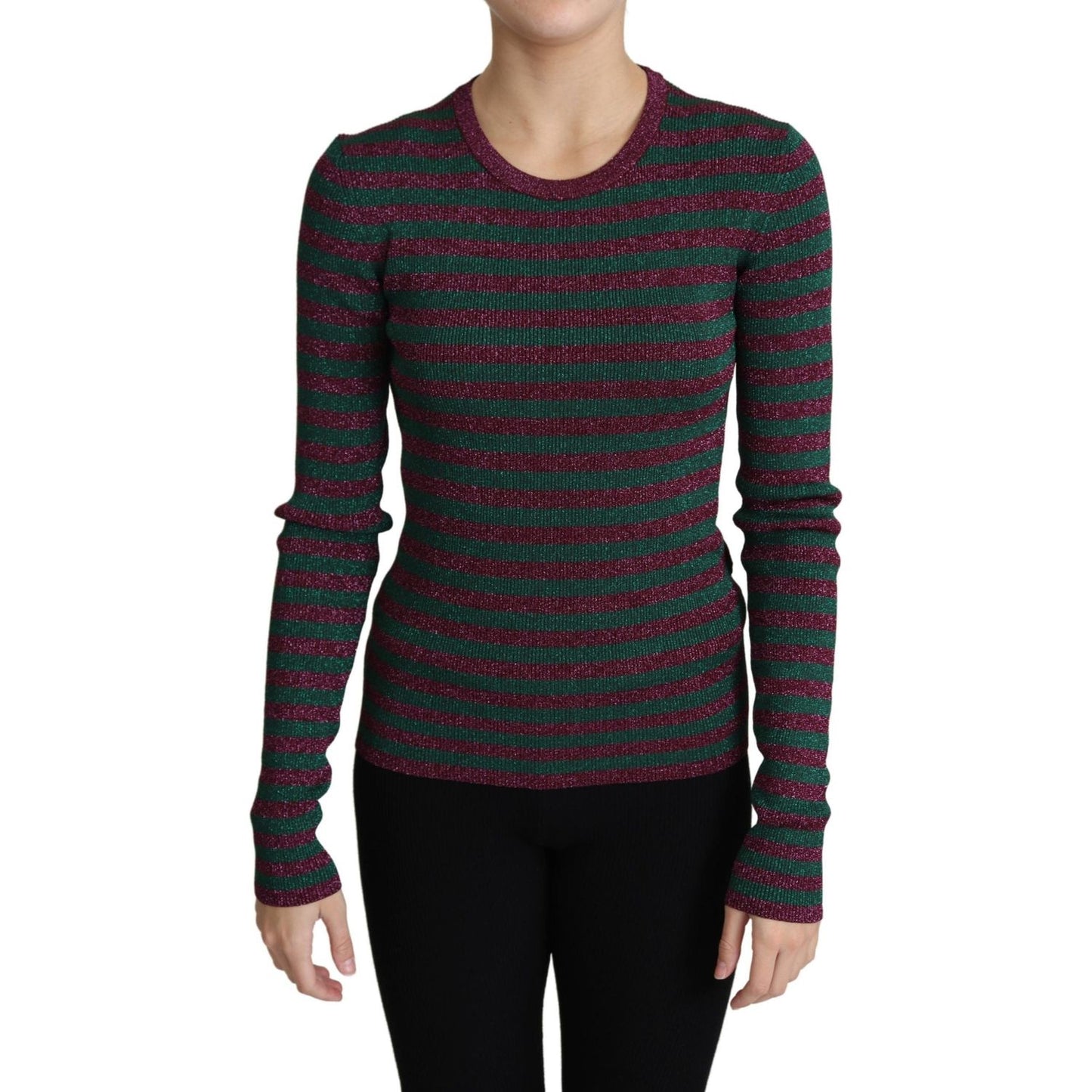 Dolce & Gabbana Multicolor Stripes Crew Neck Pullover Sweater 1728,67345645728,Clothing,Dolce & Gabbana,Gray,IT40|S,IT42|M,Material: 77% Viscose 23% Polyester,New with tags,Sweaters - Clothing,Sweaters - Women - Clothing,Sweatshirts - Sweaters - Clothing,