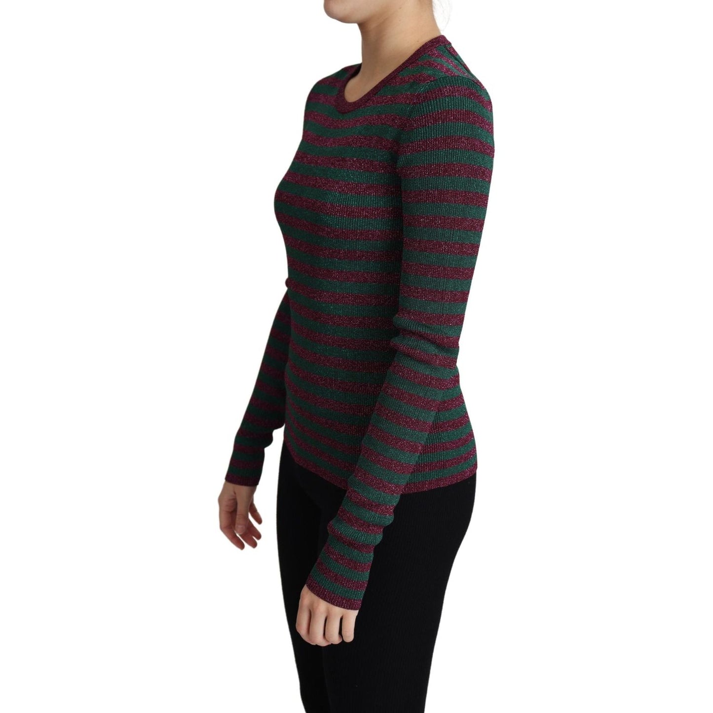 Dolce & Gabbana Multicolor Stripes Crew Neck Pullover Sweater 1728,67345645728,Clothing,Dolce & Gabbana,Gray,IT40|S,IT42|M,Material: 77% Viscose 23% Polyester,New with tags,Sweaters - Clothing,Sweaters - Women - Clothing,Sweatshirts - Sweaters - Clothing,
