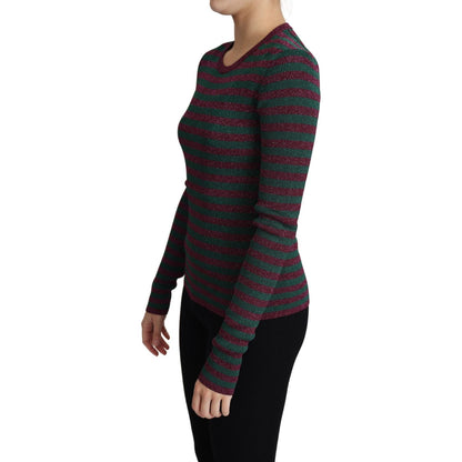 Dolce & Gabbana Multicolor Stripes Crew Neck Pullover Sweater 1728,67345645728,Clothing,Dolce & Gabbana,Gray,IT40|S,IT42|M,Material: 77% Viscose 23% Polyester,New with tags,Sweaters - Clothing,Sweaters - Women - Clothing,Sweatshirts - Sweaters - Clothing,