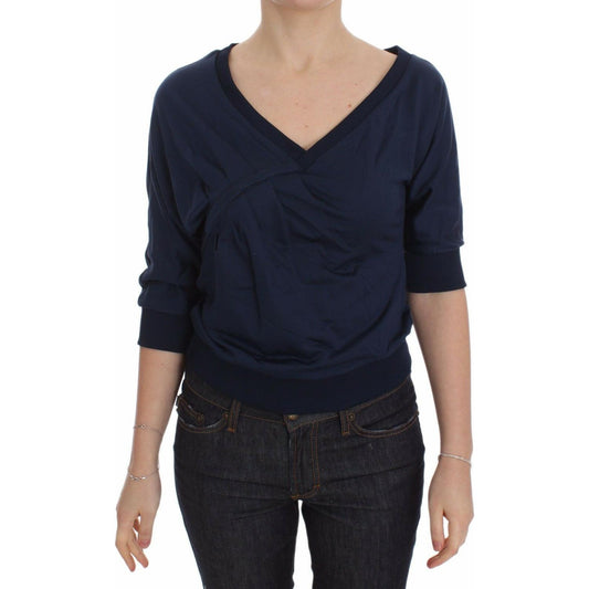 Exte Elegant Deep V-Neck Sweater in Blue Exte