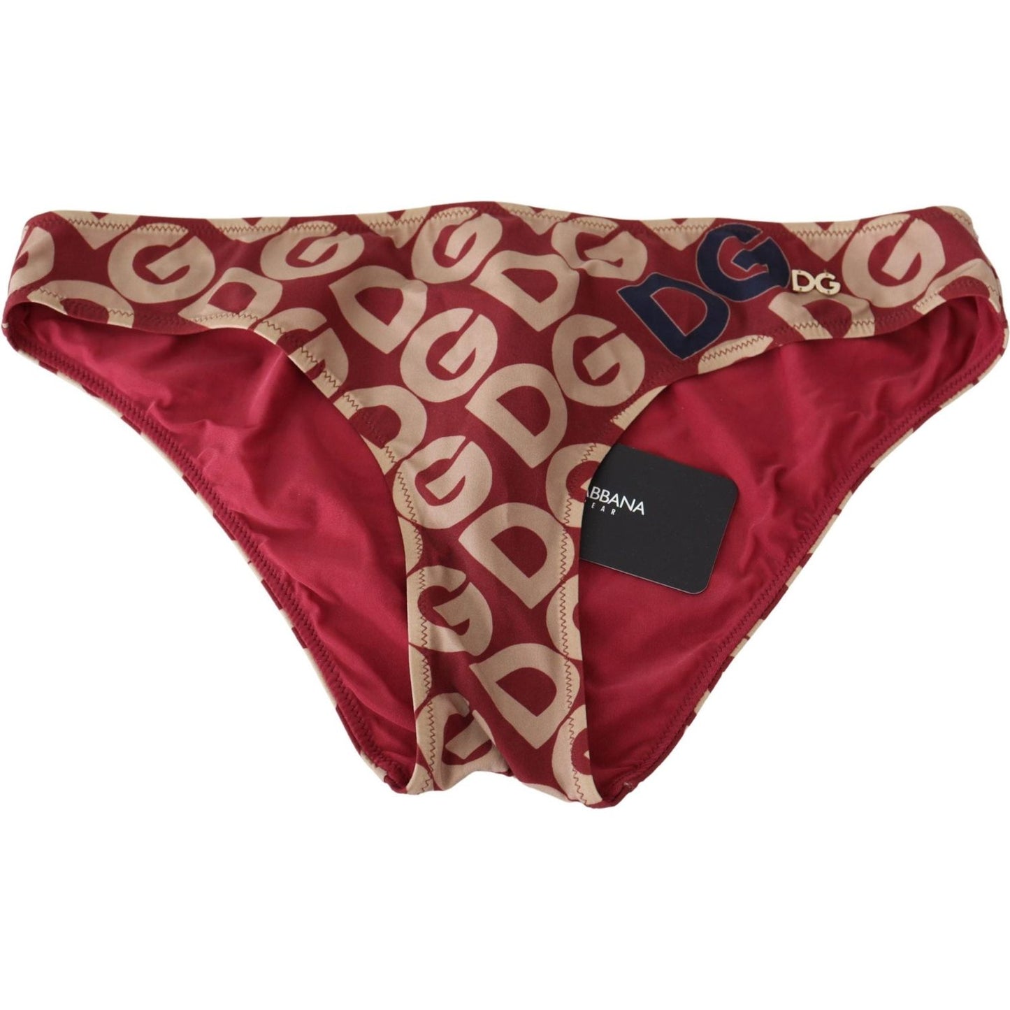 Dolce & Gabbana Chic Maroon Beige Logo Print Bikini Bottom Dolce & Gabbana