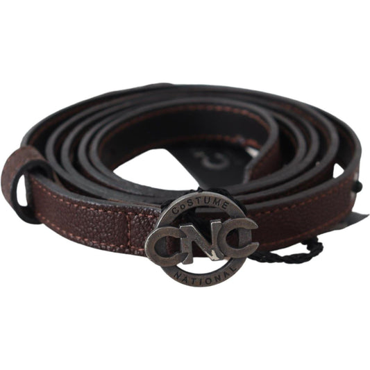 Costume National Elegant Brown Leather Belt with Rustic Hardware Belt Costume National