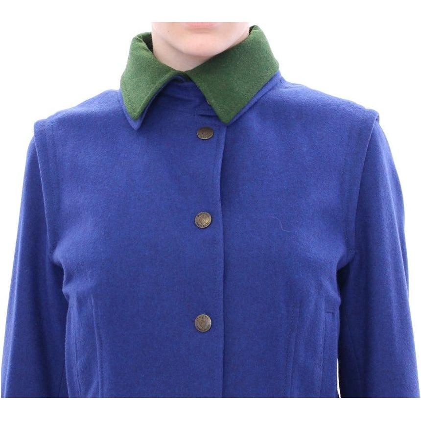 Andrea Incontri Elegant Blue Wool Jacket with Removable Collar Coats & Jackets Andrea Incontri