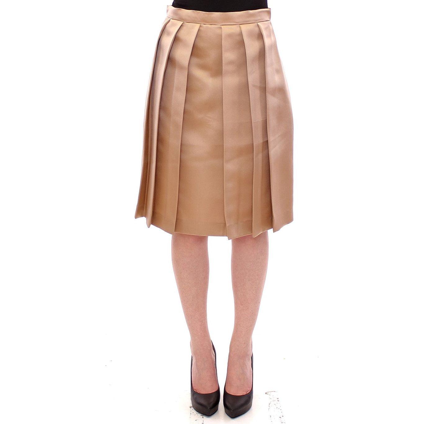 Andrea Incontri Brown Silk Solid Mini Pleated Skirt 1728,67345645728,Andrea Incontri,Brown,Clothing,IT40|S,IT42|M,IT44|L,Material: 100% Silk,Midi - Skirts - Clothing,New with tags,Skirts - Clothing,Skirts - Women - Clothing,Women,Women - Clothing