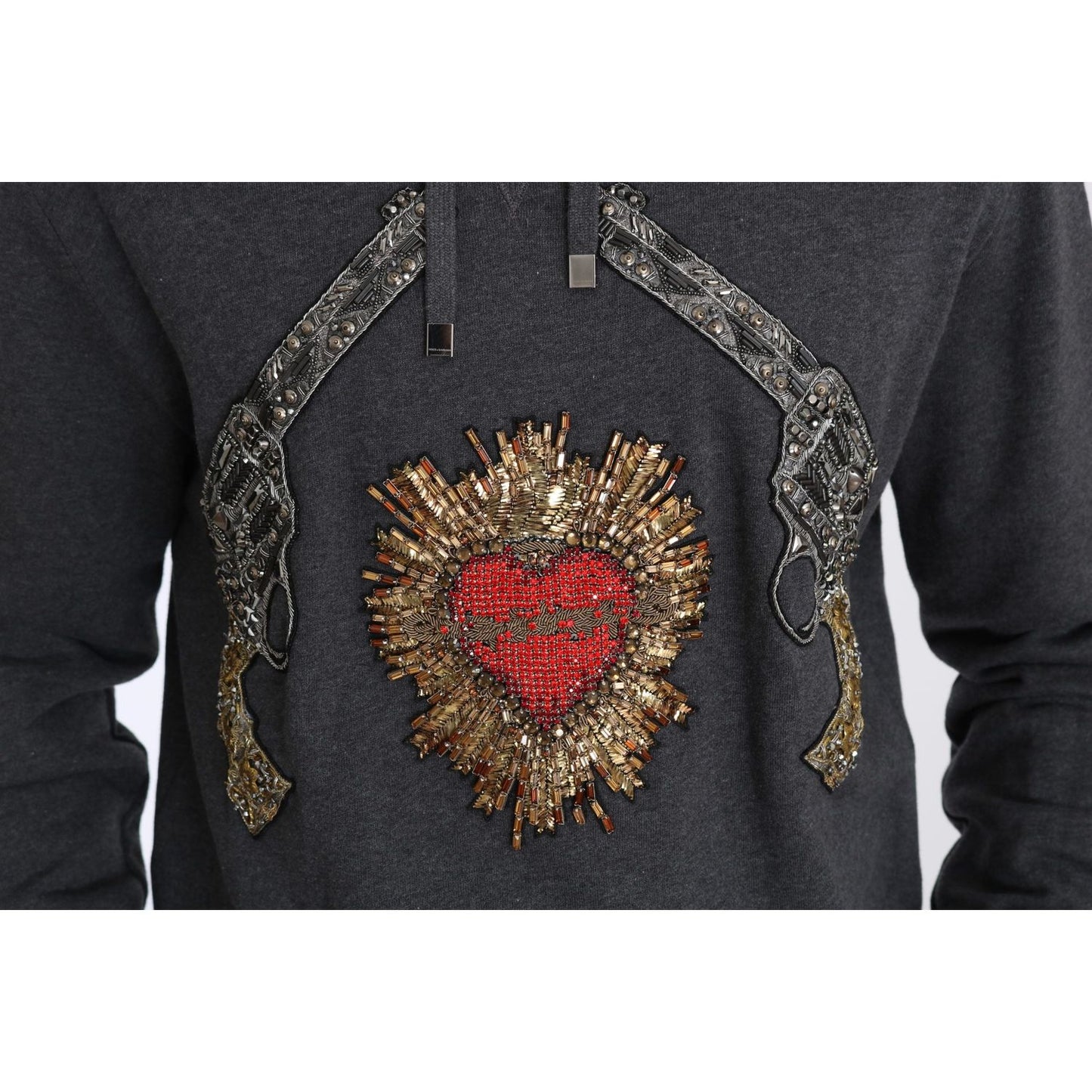 Dolce & Gabbana Gray Crystal Heart Gun Motif Sweater Dolce & Gabbana