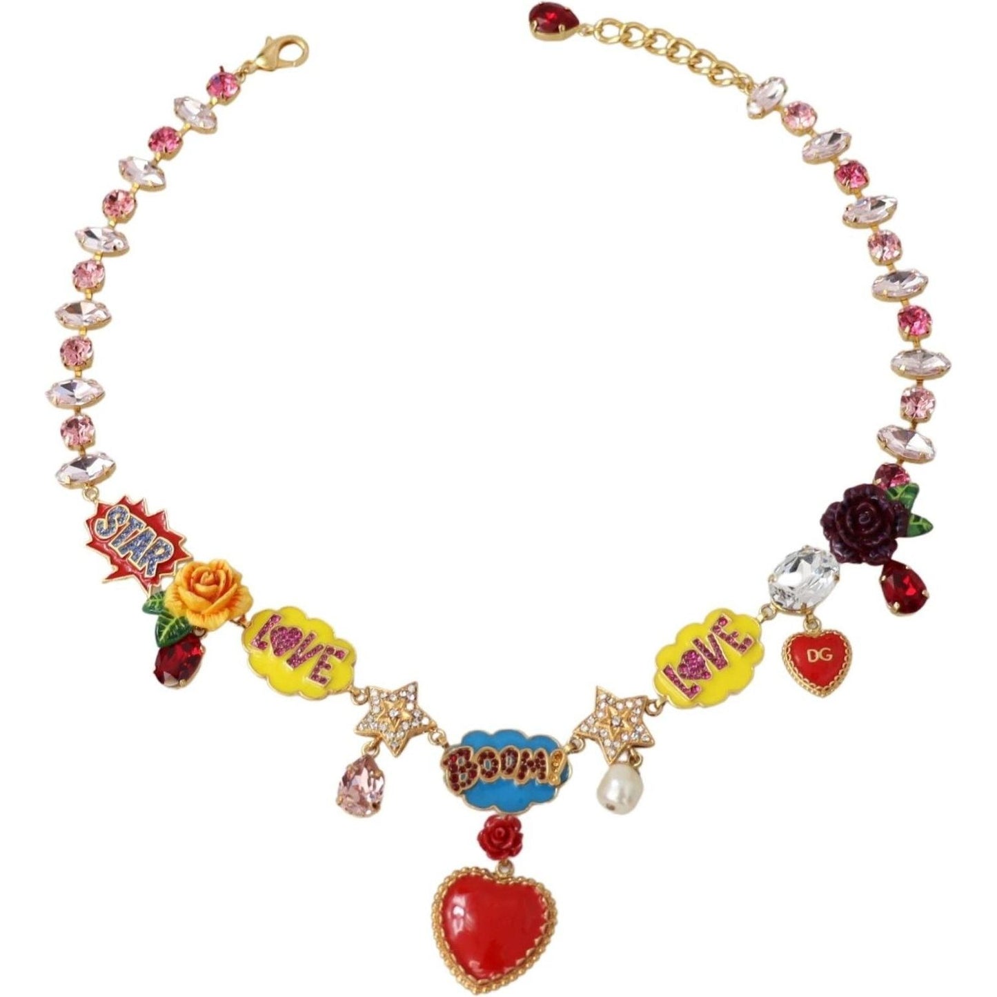 Dolce & Gabbana Chic Gold Tone Crystal Charm Necklace Necklace Dolce & Gabbana