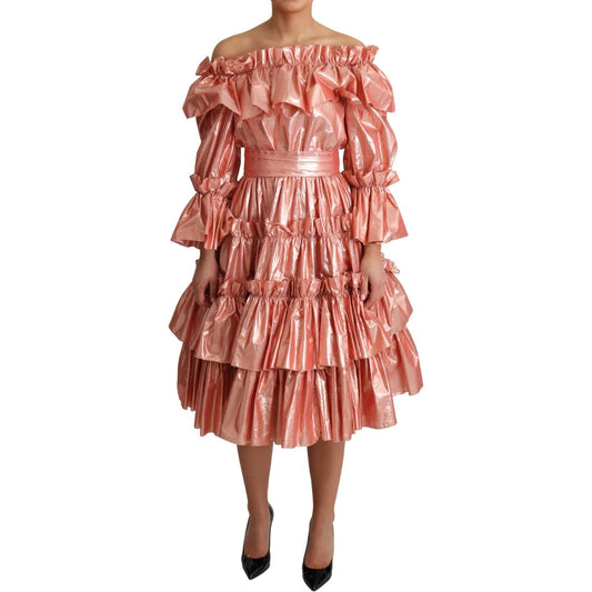 Dolce & Gabbana Pink Metallic Ruffled Gown Elegance Dolce & Gabbana