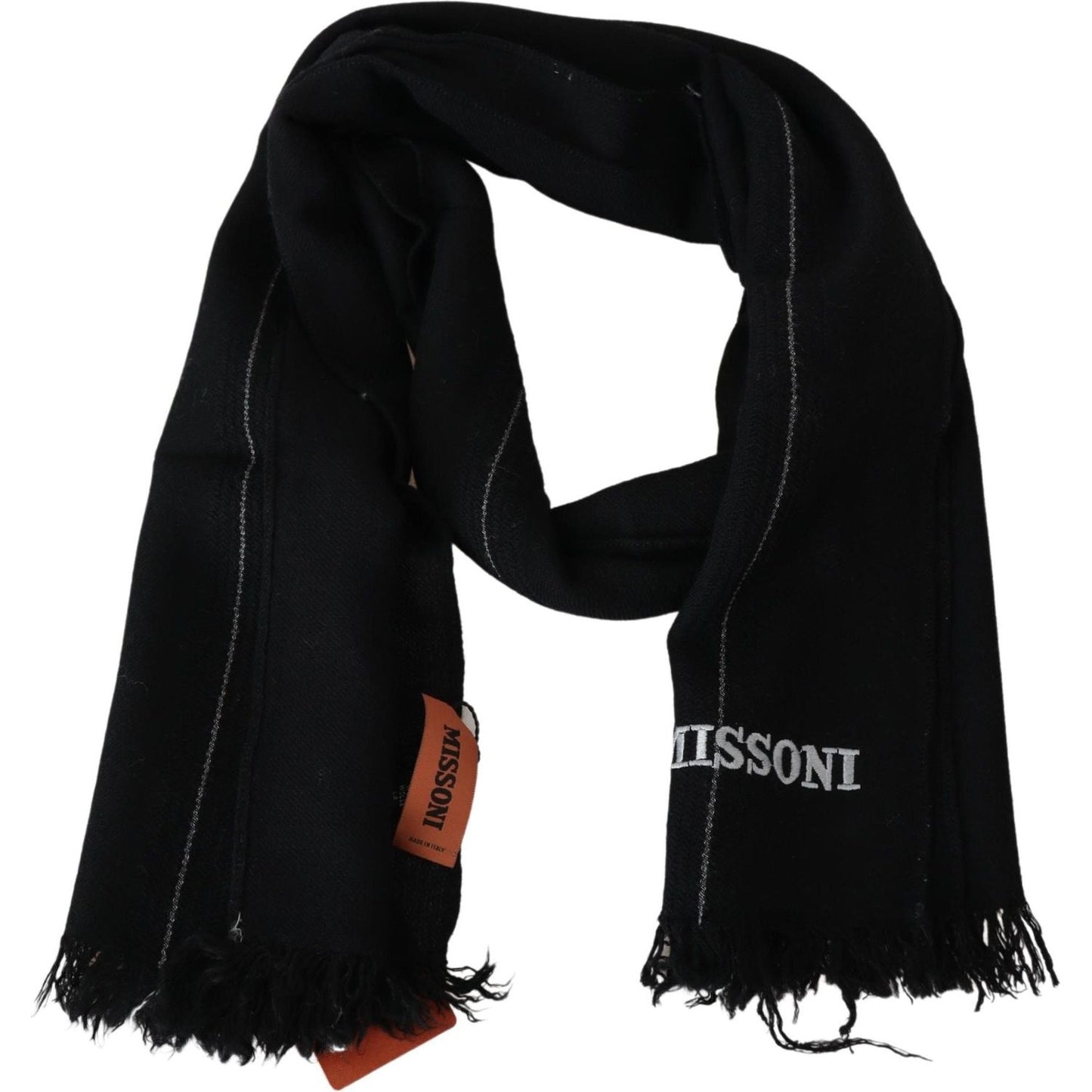 Missoni Elegant Black Wool Scarf with Logo Embroidery Missoni