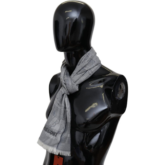 Missoni Chic Unisex Gray Wool Scarf with Logo Embroidery Missoni