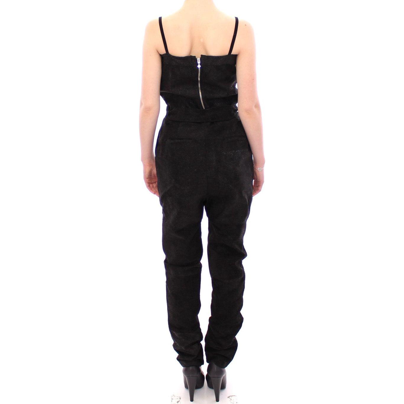 La Maison du Couturier Elegant Black Leather Jumpsuit with Waist Strap Coats & Jackets La Maison du Couturier