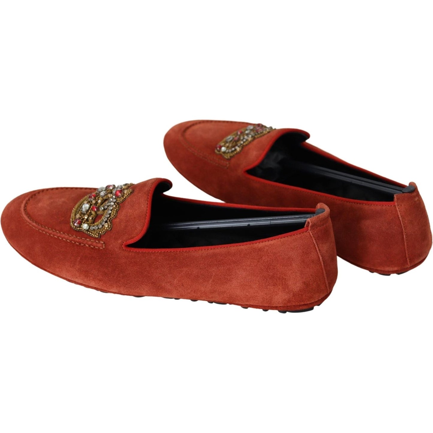 Dolce & Gabbana Opulent Orange Leather Loafers with Gold Embroidery Dolce & Gabbana