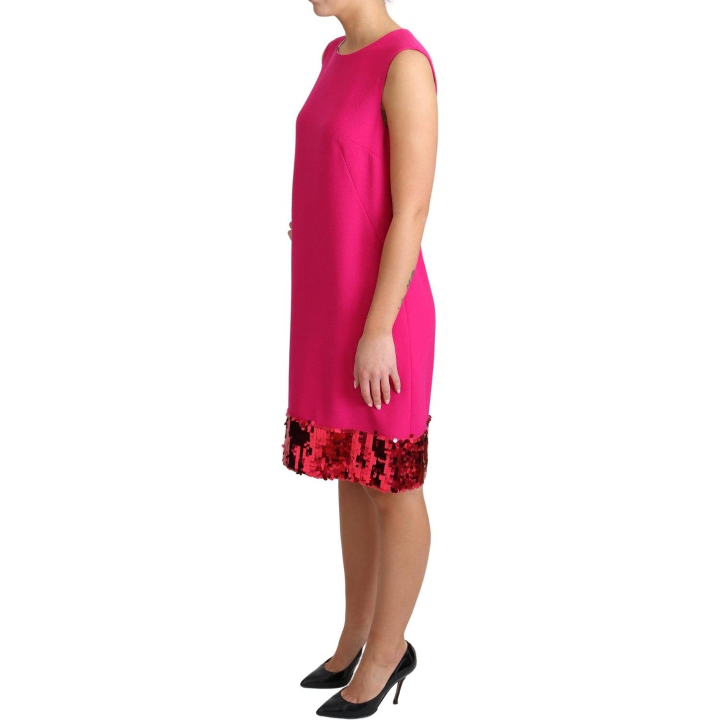 Dolce & Gabbana Elegant Fuchsia Sequined Wool Blend Shift Dress Dolce & Gabbana