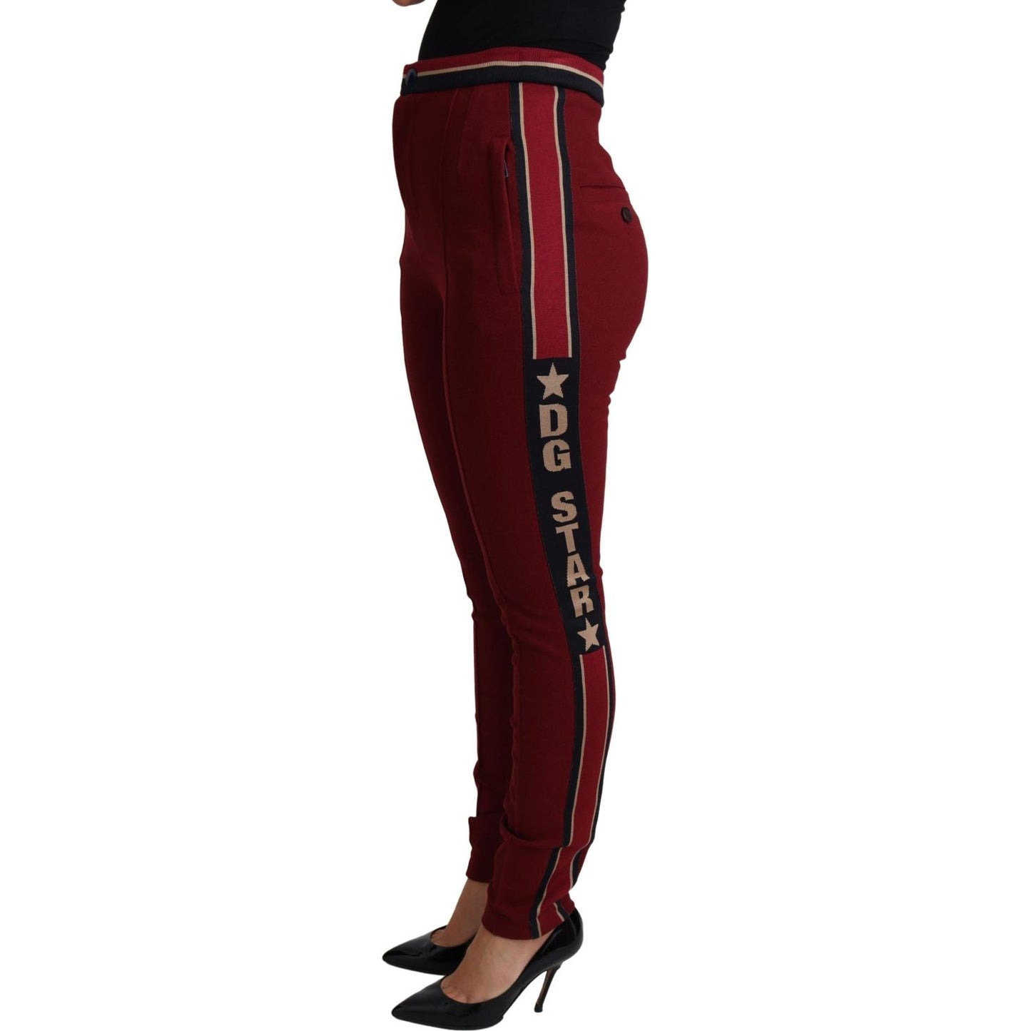 Dolce & Gabbana High-Waist Embroidered Red Skinny Trousers Dolce & Gabbana