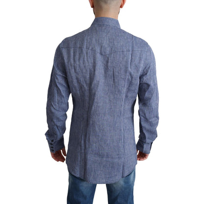 Dolce & Gabbana Blue Stripes Men Casual Button Down Shirt 1728,67345645728,Blue,Clothing,Dolce & Gabbana,Dress Shirts - Shirts - Clothing,IT39 | S,Material: 100% Linen,Men,Men - Clothing,New with tags,Shirts - Clothing,Shirts - Men - Clothing
