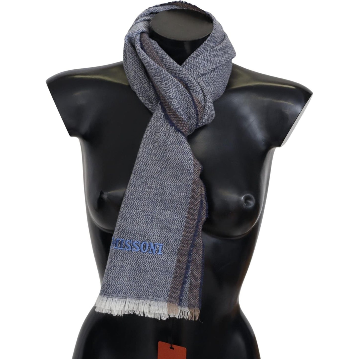 Missoni Elegant Gray Wool Scarf with Stripes and Fringes Missoni