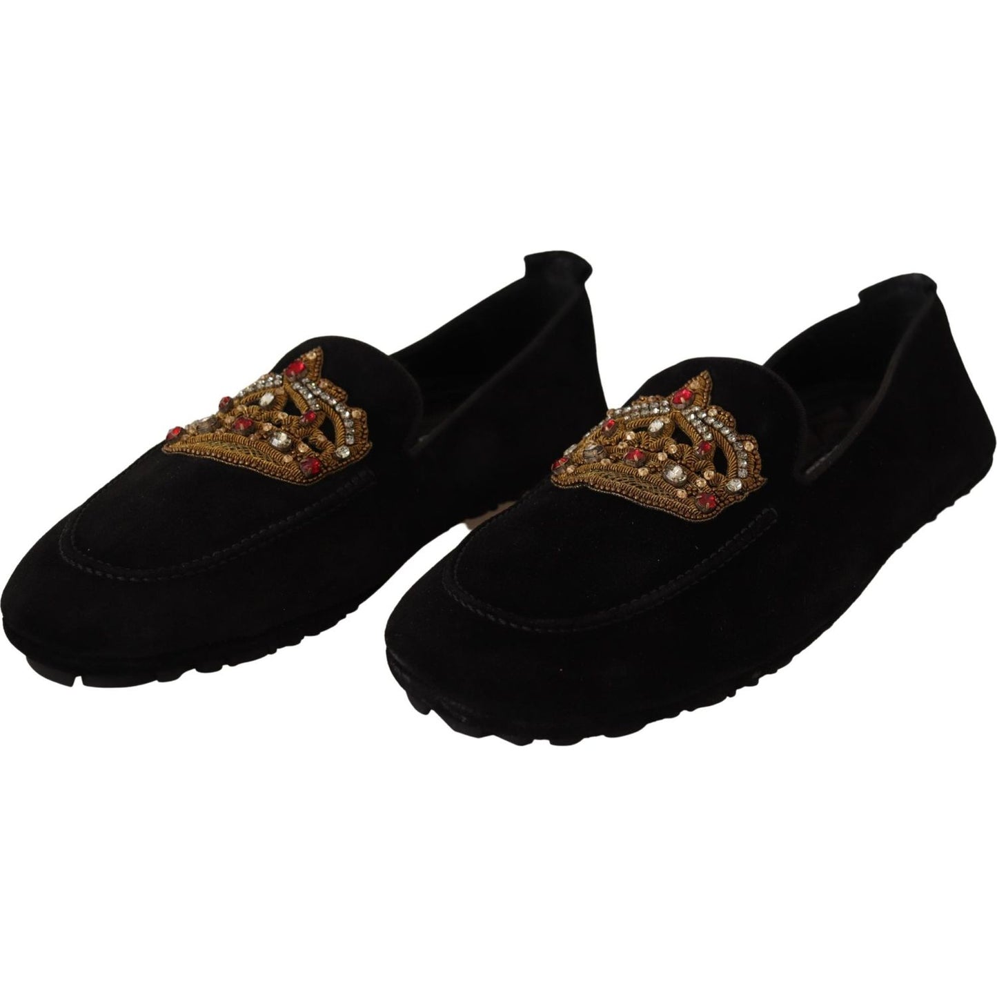 Dolce & Gabbana Elegant Black Leather Loafer Slides with Gold Embroidery Dolce & Gabbana