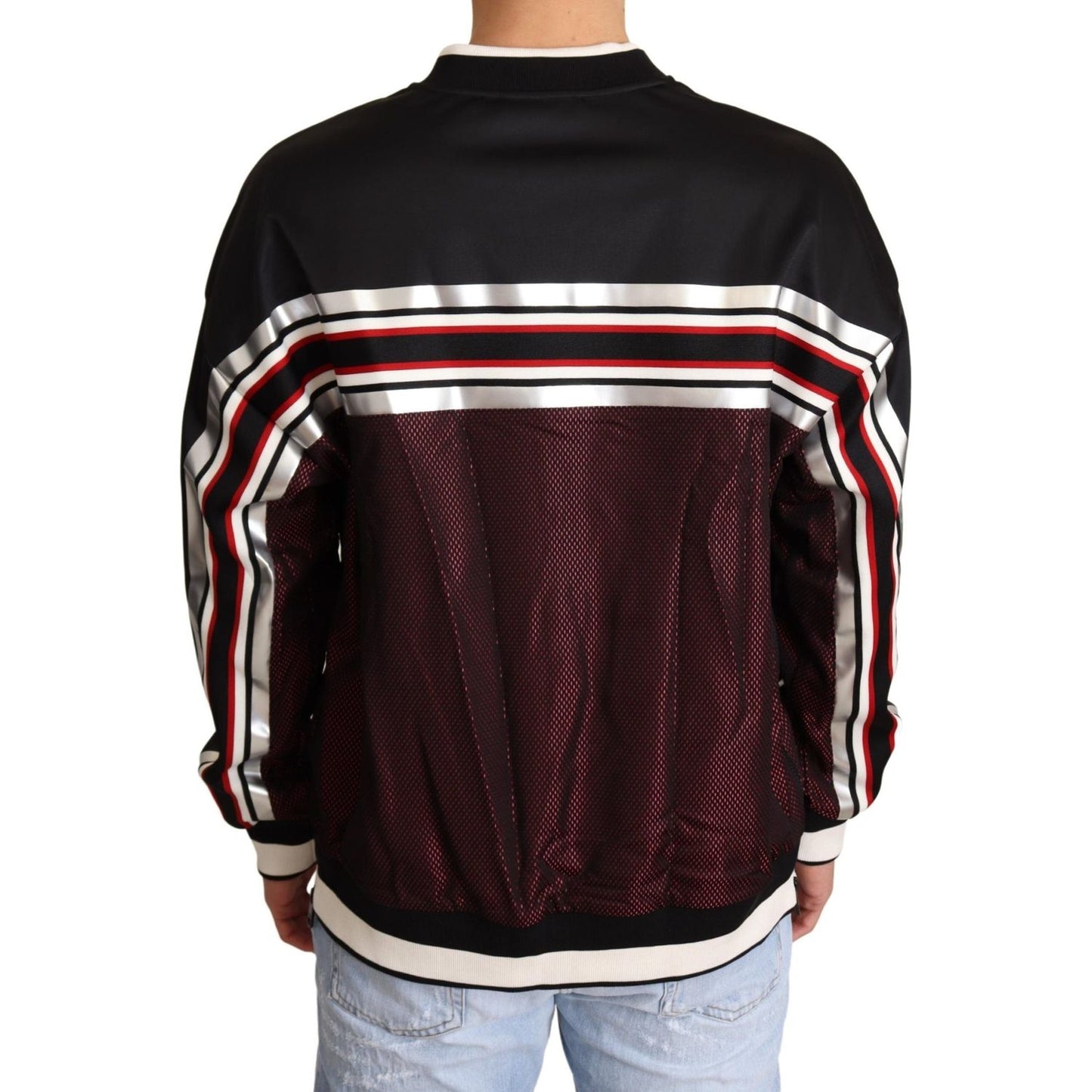 Dolce & Gabbana Black Red Mesh Sport Pullover Crewneck Sweater Dolce & Gabbana