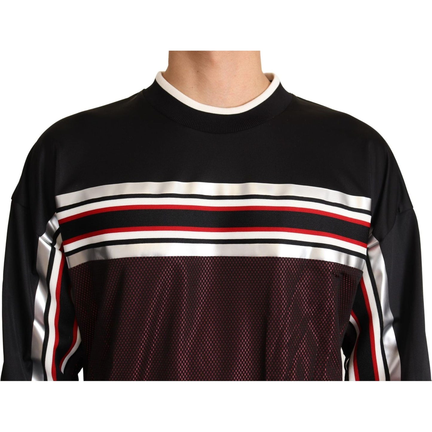 Dolce & Gabbana Black Red Mesh Sport Pullover Crewneck Sweater Dolce & Gabbana