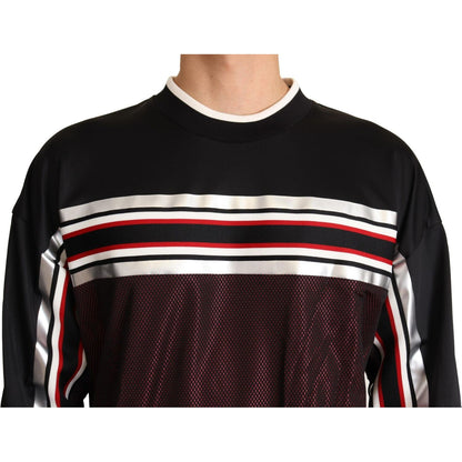 Dolce & Gabbana Black Red Mesh Sport Pullover Crewneck Sweater Dolce & Gabbana
