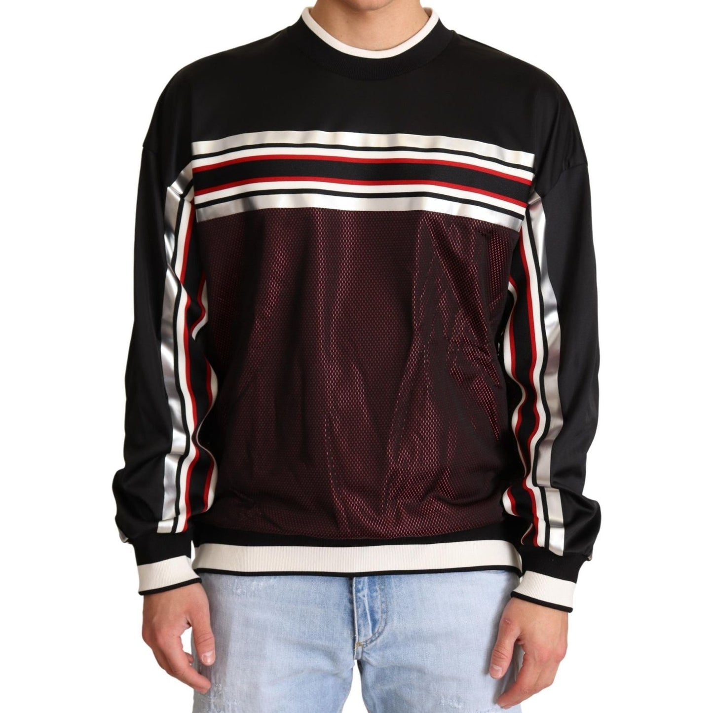 Dolce & Gabbana Black Red Mesh Sport Pullover Crewneck Sweater Dolce & Gabbana