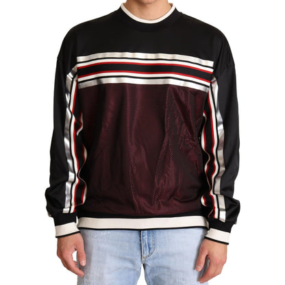 Dolce & Gabbana Black Red Mesh Sport Pullover Crewneck Sweater Dolce & Gabbana