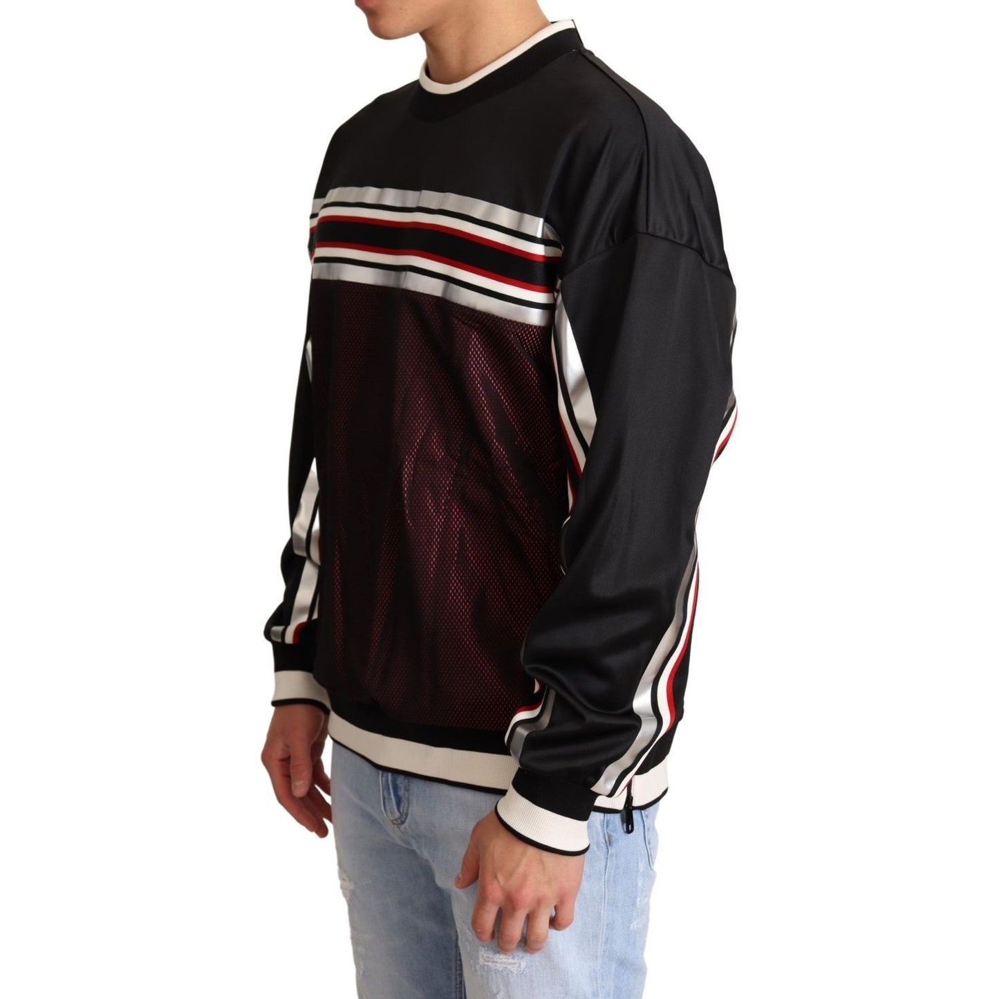 Dolce & Gabbana Black Red Mesh Sport Pullover Crewneck Sweater Dolce & Gabbana
