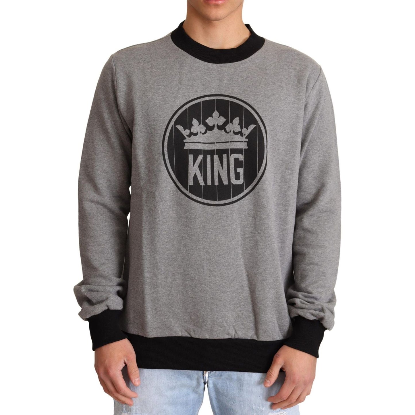 Dolce & Gabbana Elegant Gray Crown Motif Crewneck Sweater Dolce & Gabbana