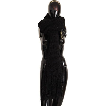 Dolce & Gabbana Black Virgin Wool Knitted Wrap Shawl Scarf