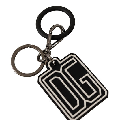 Dolce & Gabbana Black White DG Rubber Logo Silver Ring Keychain