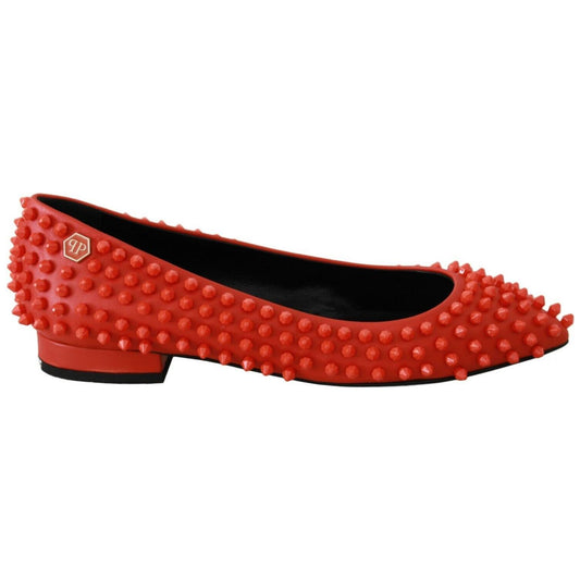 Philipp Plein Orange Leather Ballerina WHAT I DO Flats Shoes