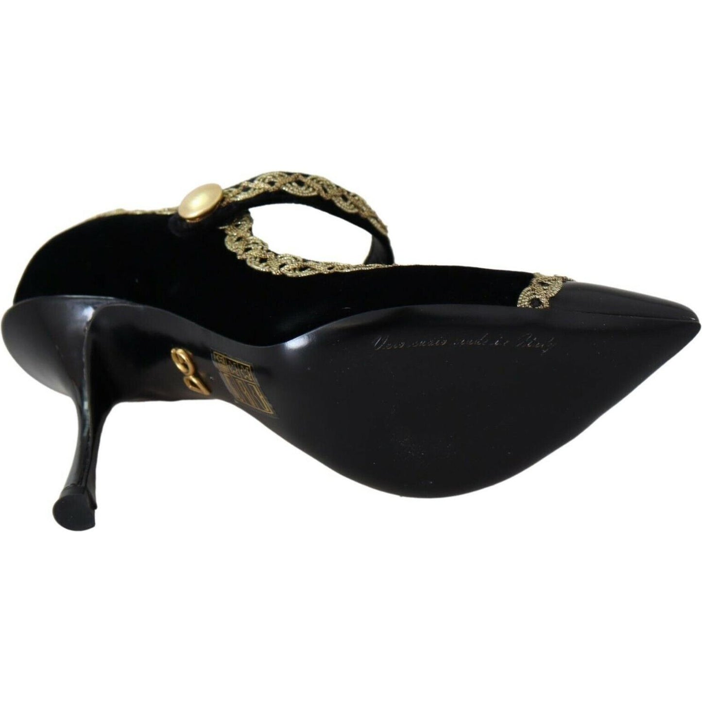 Dolce & Gabbana Elegant Gold-Embroidered Black Velvet Pumps WOMAN PUMPS Dolce & Gabbana