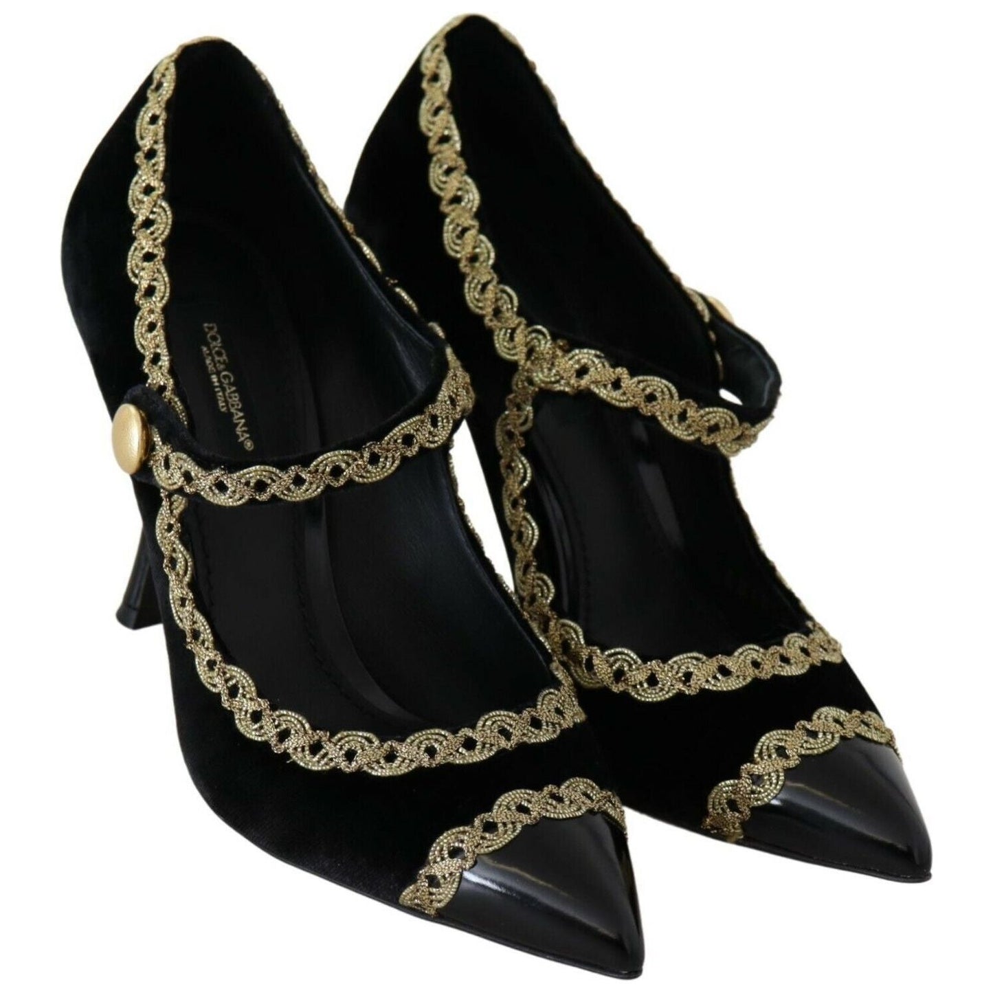 Dolce & Gabbana Elegant Gold-Embroidered Black Velvet Pumps WOMAN PUMPS Dolce & Gabbana