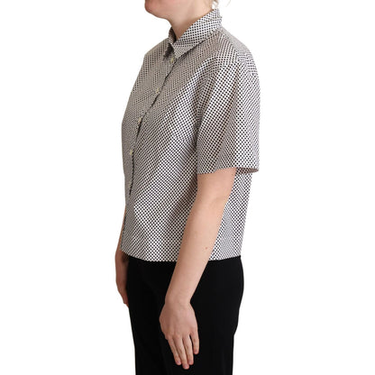 Dolce & Gabbana Black Polka Dot Collared Shirt White 1728,67345645728,Black,Clothing,Dolce & Gabbana,IT42|M,Material: 100% Cotton,New with tags,Shirts - Clothing,Shirts - Women - Clothing,Shortsleeve - Shirts - Clothing,Women,Women - Clothing