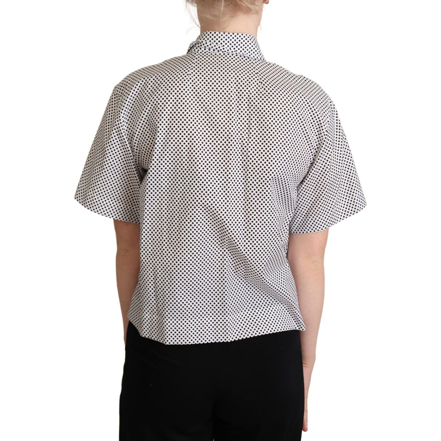 Dolce & Gabbana Black Polka Dot Collared Shirt White 1728,67345645728,Black,Clothing,Dolce & Gabbana,IT42|M,Material: 100% Cotton,New with tags,Shirts - Clothing,Shirts - Women - Clothing,Shortsleeve - Shirts - Clothing,Women,Women - Clothing